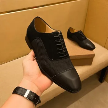 Dizaineris vyriški batai susiuvimo raudona apačioje batai atsitiktinis oda verslo kvėpuojantis office nėrinių oficialų oksfordo bateliai