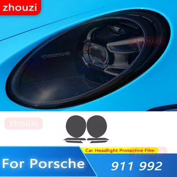 2 Vnt Automobilių Žibintų Apsauginės Plėvelės Rūkyti Juoda Spalva Wrap Vinilo Skaidrios TPU Lipdukas, Skirtas Porsche 911 992 2019 2020 2021
