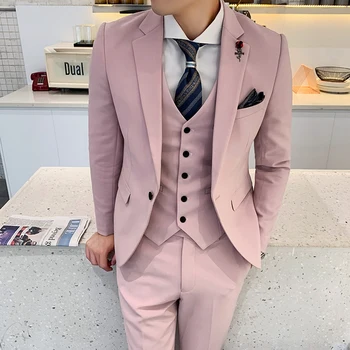 2021 Nauji prabangūs vyriški kostiumas striukė + kelnės + liemenė mados verslo savęs auginimo vyrų vestuvių jaunikis šalies candy spalva smokingas