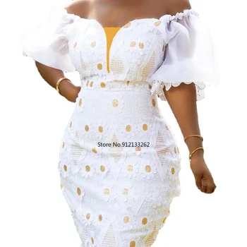 2023 Elegantiškas Afrikos Suknelės Moterims Sluoksniuotos Rankovė nuo Peties Vakarą Nėrinių Vestuvės Ilga Suknelė S-3XL