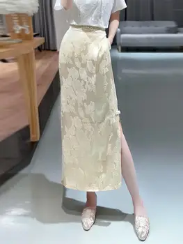 2023 kinijos stilius, spausdinta puse sijonas pavasario/vasaros naują paaukštintu liemeniu ritininės vidutinio ilgio moterys kasdien nacionalinės elegantiškas sijonas s515