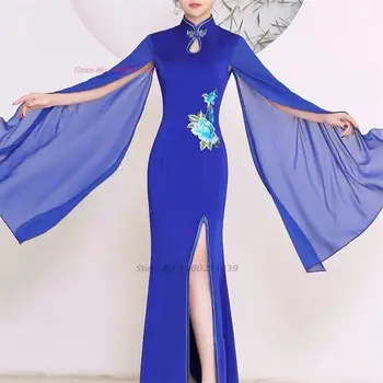 2023 kinų tradicinę suknelę, pagerino qipao nacionalinės gėlių siuvinėjimas cheongsam suknelė rytų pokylių šalies vakarinę suknelę