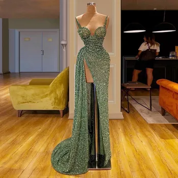 2023 Spagečiai Dirželiai Elegantiškas Vestido De Gala Žalia China Undinė Prom Dresses Moterų Oficialią Šalies Nakties Pusėje Padalinta Vakare Gown