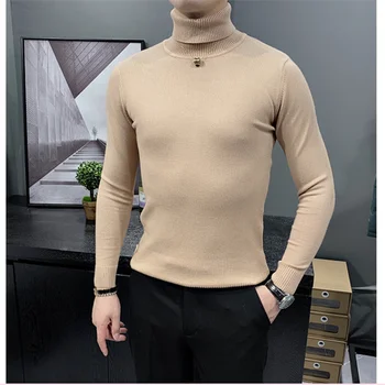 2024 Prekės ženklo drabužių Mados vyriški slim fit kokybės Trikotažo marškinėliai/Vyrų laisvalaikio gryna spalva Aukštos apykaklės išlaikyti šiltas megztinis S-3XL