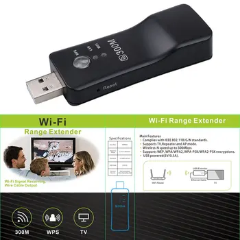 300Mpbs USB Bevielio WiFi Smart TV Tinklo Adapteris Universalus HDTV RJ45 Lan Prievadas Kartotuvas AP WPS už 