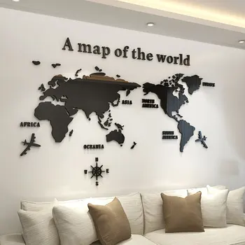 3D Akrilo Pasaulio Žemėlapyje, Sienų Lipdukai, trimatis, Biuro Fone, Sienų Apdaila, Meno