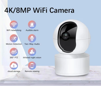 4K 8MP IP Kameros 5G WiFi Kūdikio stebėjimo 1080P Mini Patalpų Uždaros Grandinės Televizijos Saugumo AI Sekimo Garso ir Vaizdo Stebėjimo
