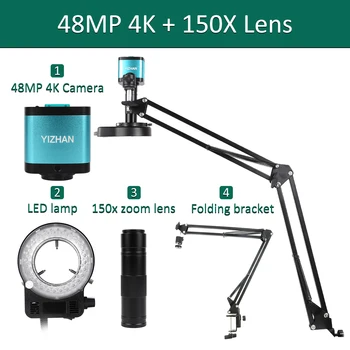 4K Mikroskopu Elektronikos 48MP Skaitmeninės Mikroskopų Kameros Pasirinktinai 1-150x Objektyvas LED Šviesos Sulankstomas Laikiklis Telefono Pcb Litavimo