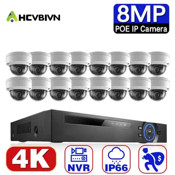 4K Ultra HD POE IP Dome Kamerų 16CH POE NVR CCTV Apsaugos Sistema 8MP Lauko IP66 Sprogimų vaizdo Kameros Vaizdo Stebėjimo Komplektas