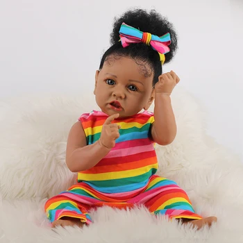55CM Juoda Oda Saskia Atgimsta Todderl Mergina Baby Doll Tikroviška Nekilnojamojo Touch African American Baby Vertus-įsišakniję Plaukų