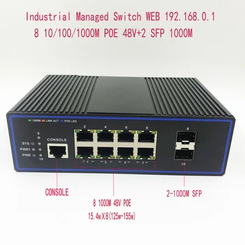 8 port 1000M pramonės valdomas komutatorius su POE switch 10/100/1000M 2SFP ndustrial klasės jungiklis tinklo VLAN 192.168.0.1 interneto pavyko