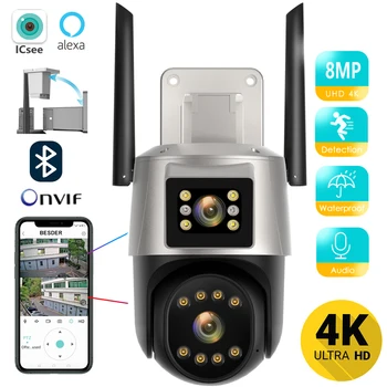 8MP 4K Wi-fi IP Kamera Dual Objektyvo Apsaugos Vandeniui Saugumo Vaizdo Stebėjimo kamerų vaizdo Kameros IP Kameros ICSEE APP LSS