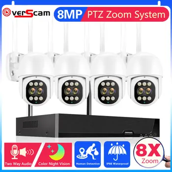 8MP 4MP 4K PTZ IP Kameros 8x Zoom, Dual Lens Žmogaus Aptikti VAIZDO Kamera 4CH WiFi NVR Lauko CCTV Wifi Vaizdo Stebėjimo Kameros Komplektas