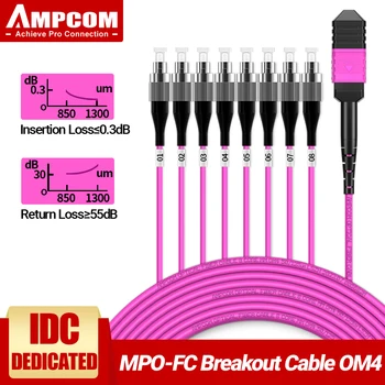 AMPCOM MPO MK Pluošto Optiniai Breakout Cable, OM4 Multimode Optinio Pluošto Kabelis LSZH Striukė Moteriška MK UPC Optinio Pluošto Kabeliai