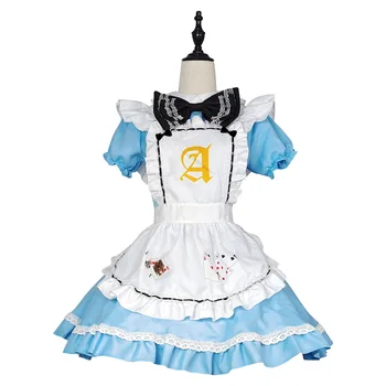 Anime Mėlyna Alice Kortos Lolita Tarnaitė Dress Kostiumai Cosplay Mergaičių Moteris Padavėja Alice Pokerio Tarnaitė Šalies Scenos Drabužiai
