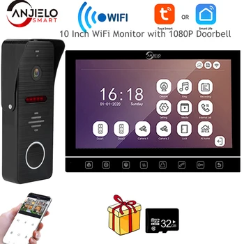 Anjielosmart 10 Colių TUYA Vaizdo Durys, Domofonas Klavišą ekrano Sistema, WiFi Monitorius su 1080P Doorbell Paramos Smart Gyvenimą Vaizdo Kamera