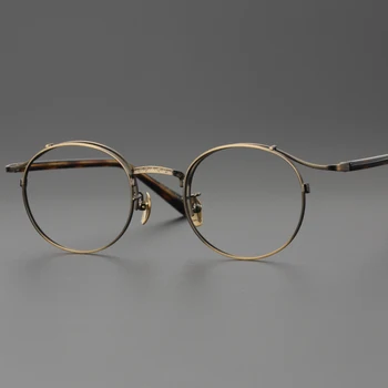 Aukštos kokybės mados derliaus gryno titano apvalus rėmo vyrų Japonų dizaineris prekės optinių akinių recepto akiniai wo