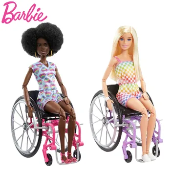 Barbė Fashionistas Lėlei su Vežimėliu ir Rampos Garbanoti Juodi Plaukai HJT14 Šviesūs Plaukai HJT13 Vaivorykštė Jumpsuit Barbie Žaislų Mergaitėms Dovanų