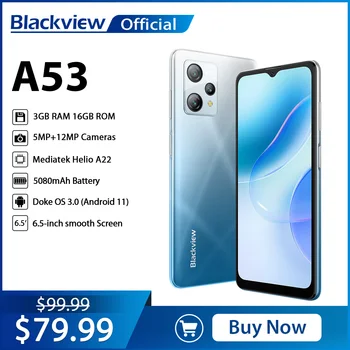 Blackview A53 Išmanųjį telefoną 3 GB+16 GB 6.5 Colių Android 12 Telefoną Quad Core Mobiliojo Telefono 5080mAh Dual 4G 12MP Galinės Kameros