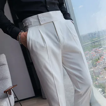 Britų Stiliaus Vyrų Suknelė Kelnės 2023 Naujas Kieto Aukšto Liemens Kelnės Aukštos Kokybės Slim Fit Verslo Atsitiktinis Oficialų Kostiumą Baltos Kelnės