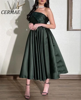 CERMAE-Line Blizgančiais Žalia Oficialų Vakare Gown Prom Arbata-Ilgis Vieną Petį Backless Šalis Suknelės Moterims 2023