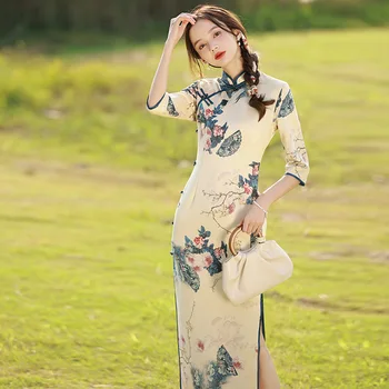 Cheongsam patobulinta suknelė 2023 naujas stilius temperamento mergina retro prancūzijos ilgos dienos pavasario juosmens