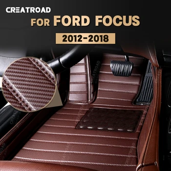 Custom Anglies Pluošto stiliaus Grindų Kilimėliai Ford Focus 2012-2018 13 14 15 16 17 Koja kiliminė danga Padengti Automobilių Interjero Priedai