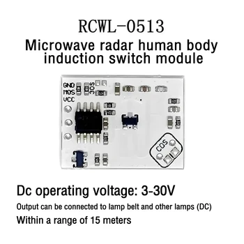 DC3-30 V RCWL-0513 mikrobangų radarą žmogaus kūno įvadinį jungiklį modulis protingas indukcijos detektorius gali būti tiesiogiai šviesos juostelės
