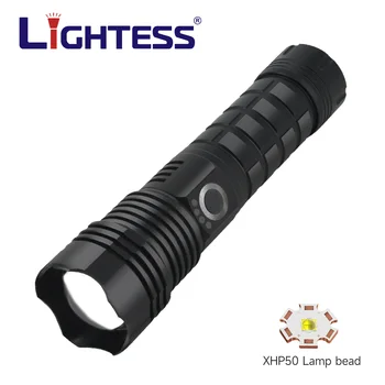 Didelės Galios LED Žibintuvėlis XHP50 SUPER Šviesus USB Įkraunamas Žibintuvėlis 18650 Zoom Vieną Funkciją Taktinis Žibintuvėlis