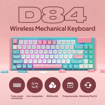 Dustsilver D84 Pink milk shake Belaidžio Mechaninė Klaviatūra, Optinė Karšto Keitimo Jungiklis RGB Apšvietimu, skirtą Mac, Windows