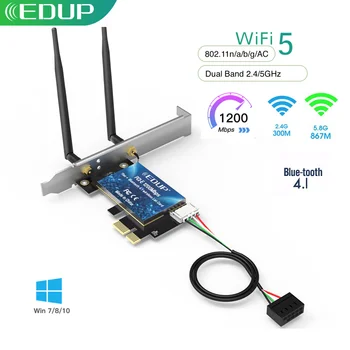 EDUP 1200Mbps PCIE Wireless WiFi Adapter Dual Band 2.4 G/5 ghz Wireless PCI-E Tinklo plokštė, 