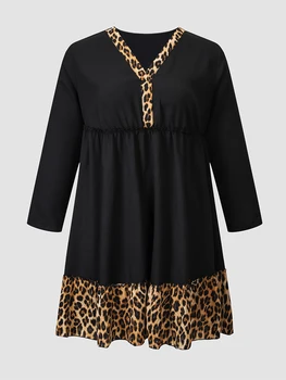 Finjani Plius Dydis Moterų Dresse Plisuotos Leopardas Spausdinti Apvadą Suknelė iki 2023 m. Rudens Žiemos Naujas Elegantiškas Suknelės