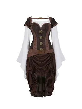 Gotikos Dirbtiniais Odos Korsetas apatinis Trikotažas Steampunk Suknelė Moterų Korsetas, Viršuje Suknelė Plius Dydžio Sijonas Nustatyti Piratų Kostiumas S-6XL