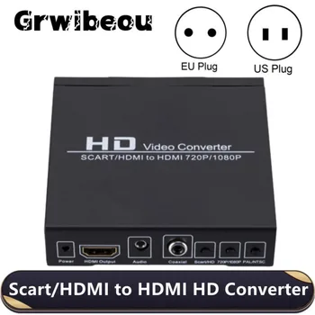 Grwibeou 1080P SCART HDMI į HDMI suderinamo Skaitmeninio Keitiklio Aukštos raiškos Vaizdo Keitiklis ES/JAV Kištuko Adapteris, HDTV