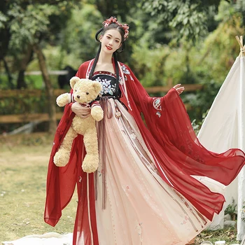 Hanshanghualian Raudona Tradicinės Kinų Kostiumas Moterims Tango Išsiuvinėti Pasakų Etapo Rezultatus Kostiumas Naujųjų Metų Hanfu Suknelės