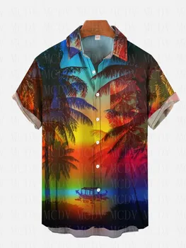 Havajų Vaivorykštė Horizontalus Korio Modelio Spausdinimo Trumpas Rankovės Marškinėliai Havajų Marškinėliai