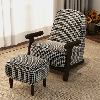 Houndstooth vienos sofos, kėdės dizaineris vyresnysis miegamasis laisvalaikio rogės kėdė iš medžio masyvo kambarį pusėje kėdės audinio ju įžymybė
