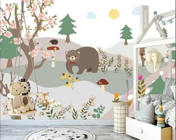 Individualizuotos fono paveikslėlį Šiaurės ranka-dažytos miško gyvūnų miegamojo, vaikų kambario foną sienų freskomis namų puošybai 3d tapetai