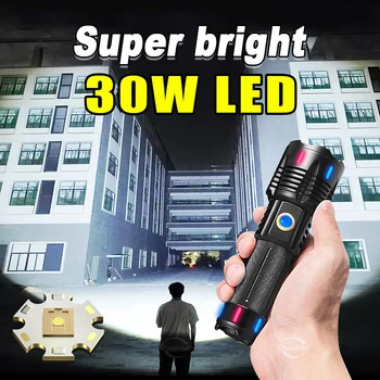 Itin Galingas LED Žibintuvėlis 30W Didelės Galios Degiklio savigynos Įkrovimo Kempingas avantiūra Lanterna Vandeniui Flash Šviesos