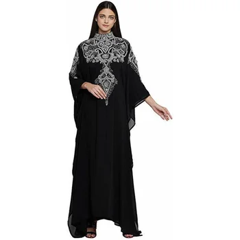 Juoda Kaftan Abaja Hijab Ilgas Rankovėmis Zari Darbo Siuvinėjimo Islamo Ilga Suknelė Mados Tendencijos Europoje ir Amerikoje
