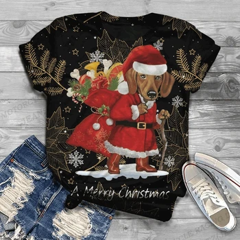 Kalėdų Šuo Marškinėliai Moterims Mados Negabaritinių marškinėliai Gyvūnų Karvė 3d Print T-shirt Harajuku trumpomis Rankovėmis Viršūnes Tees O-Kaklo Marškinėlius