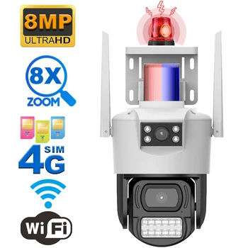 Kamera 8MP Wifi 4G Sim Kortelės CCTV vaizdo Kameromis Stebėti 4K HD Dvigubo Objektyvo AI Žmogaus Aptikimo Belaidžių Apsaugos, IP Kameros