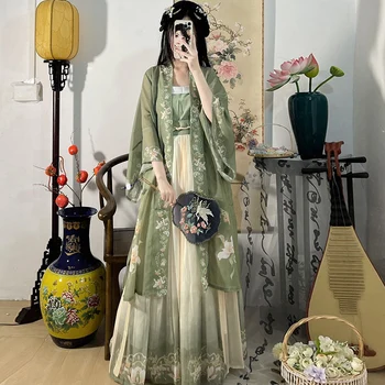Kinija Hanfu suknelė 3PCS tiktų arbata žalia elegantiškas ilgas sijonas Kinijos senovės moterų siuvinėjimo dress fotografavimo drabužių 드레스 kimono