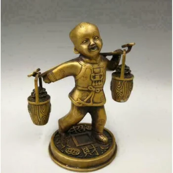 Kinijos Seiko drožyba gryno žalvario likimo berniukas-statula