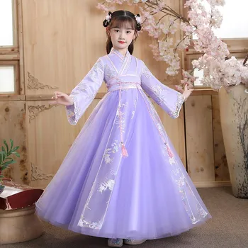 Kinijos Šokių Drabužiai Pasakos Etape Suknelė Vaikams Violetinė Hanfu Tradicinių Šokių Kostiumas Nacionalinės Hanfu