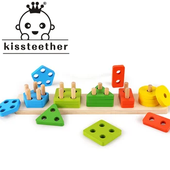 Kissteether Naujų Vaikų Žaislų Medinių Blokų Penkis Blokus Stulpelyje Formos Atitikimo Spalvų Vaikai Ankstyvojo Ugdymo Švietimo Žaislai