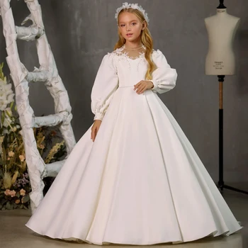 Klasikinis Gėlių Mažoji Princesė Mergina Dress Kūdikių Suknelės-line Ilgai Pilnas Rankoves Valyti Iliuzija Atgal Traukiniu, Vakaro Suknelės, Šaliai