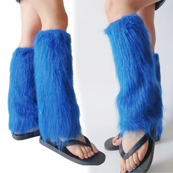 Kojų Šilčiau Moterų Dirbtiniais Kailių Fuzzy Ilgi Batai Antrankiai, Padengti Šiltas Pūkuotas Kostiumas P8DB