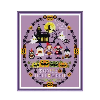 Laimingas Halloween Spausdinti Kryželiu Rinkiniai Aida 11CT 14CT Antspaudu DMC Siūlai Liaudies Amatų Siuvinėjimo Rinkiniai Namų Puošybai