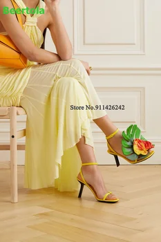 Lapų Ir Gėlių, Prabangos Dizaino Sandalai Moteriška Moteris Aikštės Kojų Čiurnos Dirželio Sagtis Mados Kilimo Ir Tūpimo Tako Elegantiškas Vasarą Sexy Bateliai